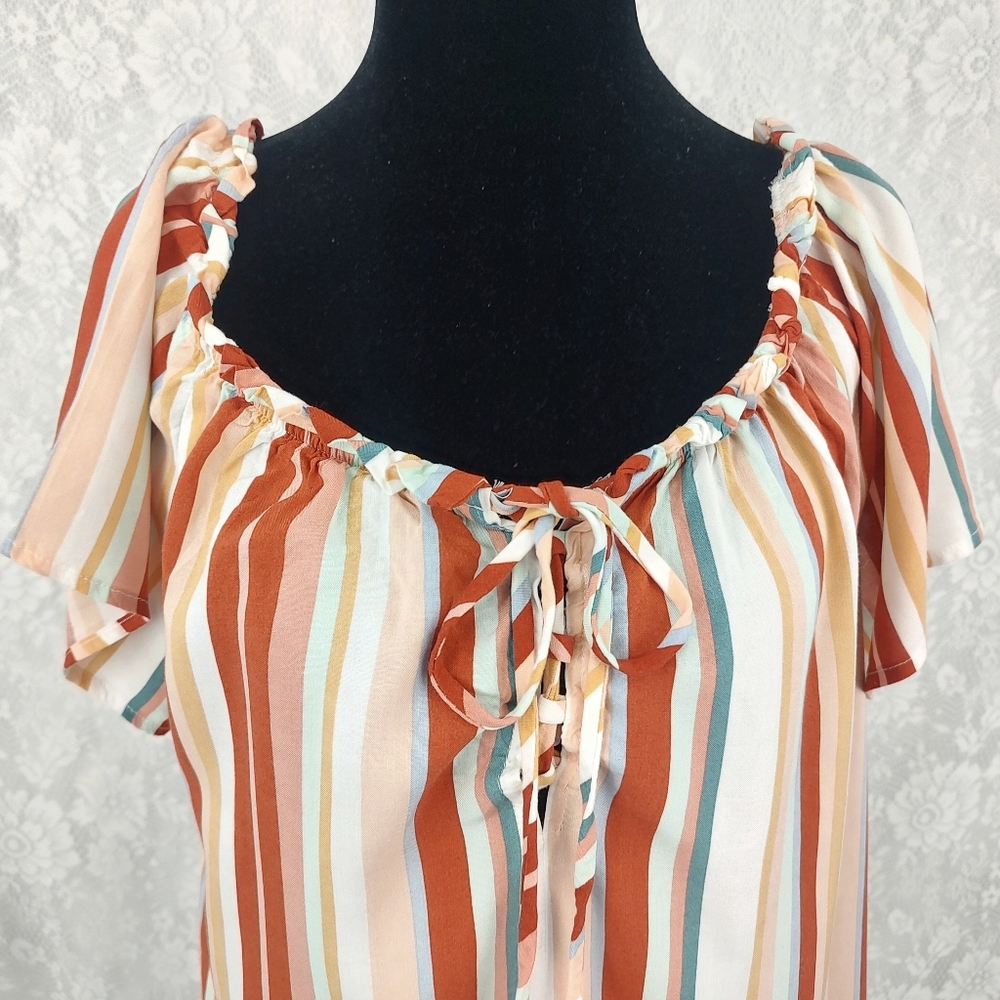 Pink Republic Striped Multicolor Short Sleeve Multicolor Women's Top